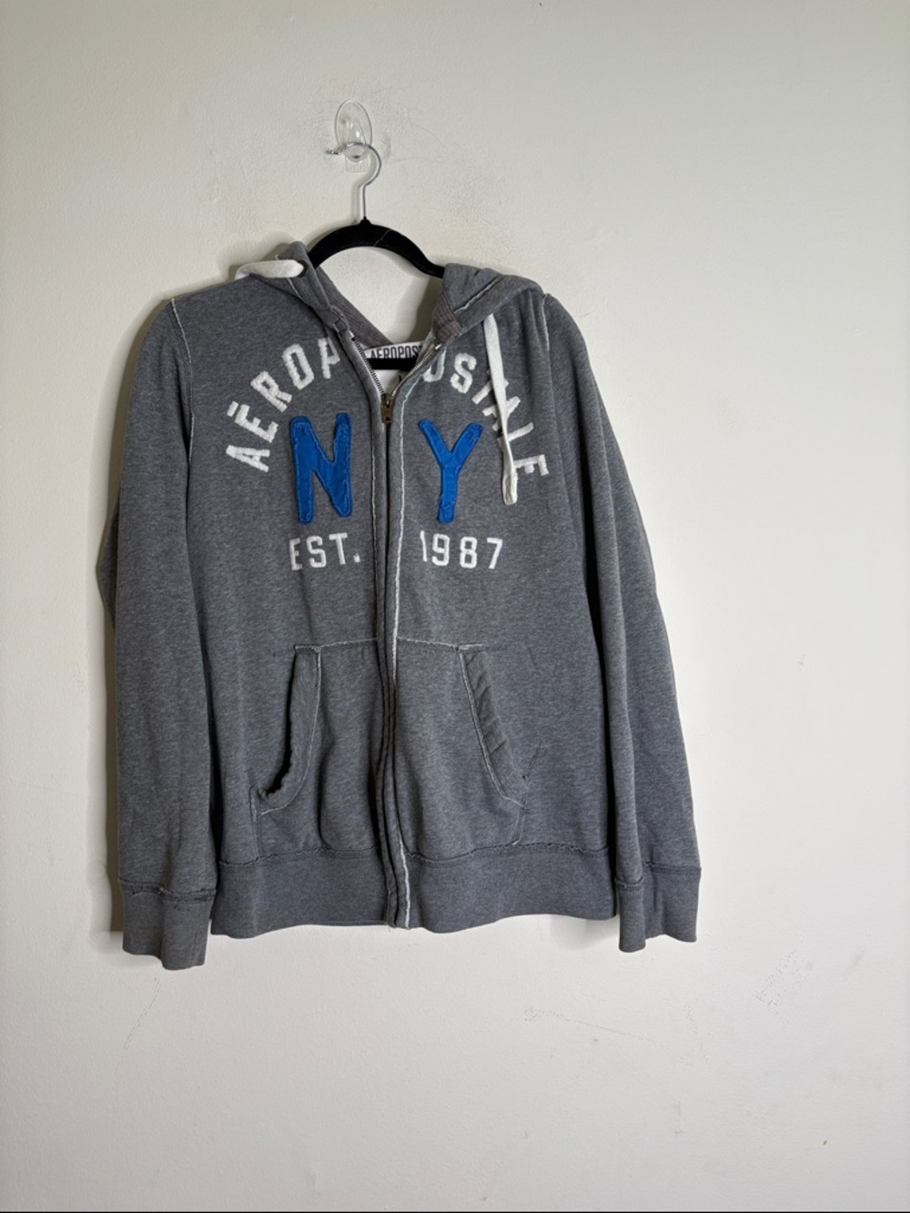 Aeropostale Gray Hoodie Jacket with Blue NY Patch